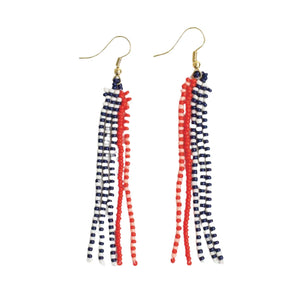Melissa Speckled Border With Solid Middle Beaded Fringe Earrings in Poppy - Phoenix Art Museum