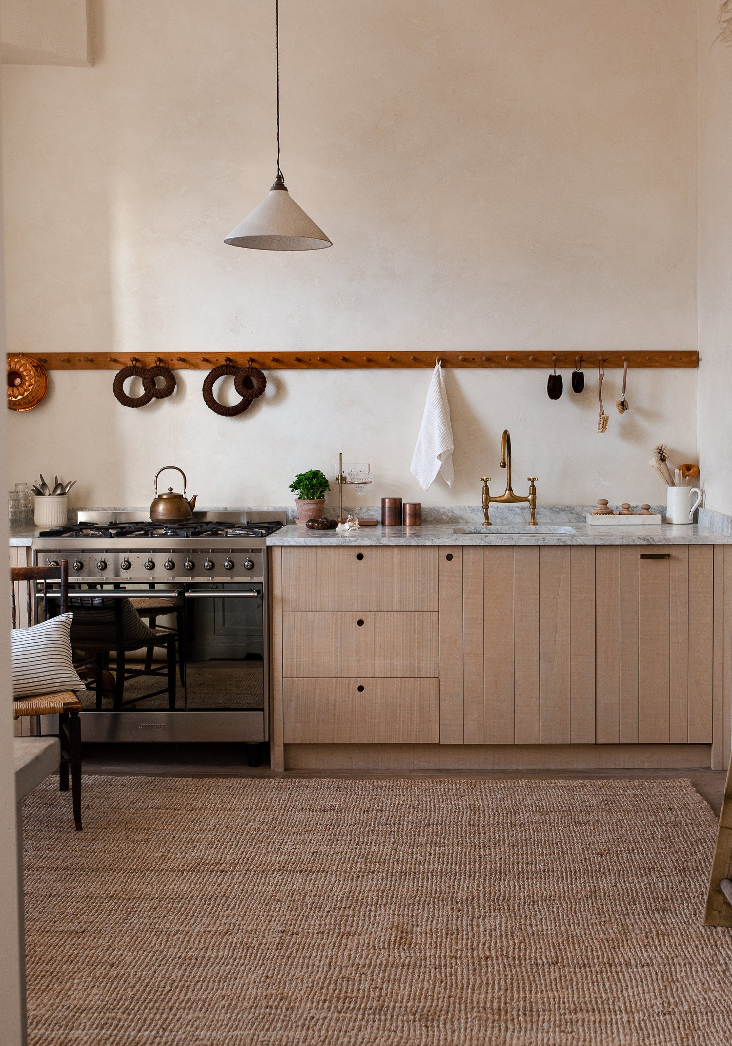 modern natural kitchen with peg rail 