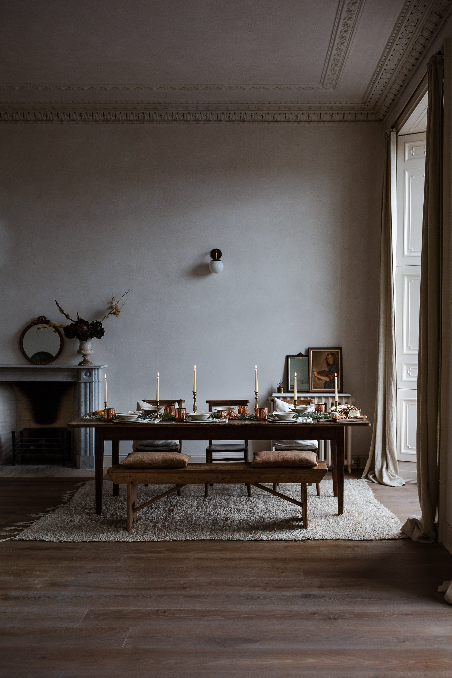 brass and copper festive table decor