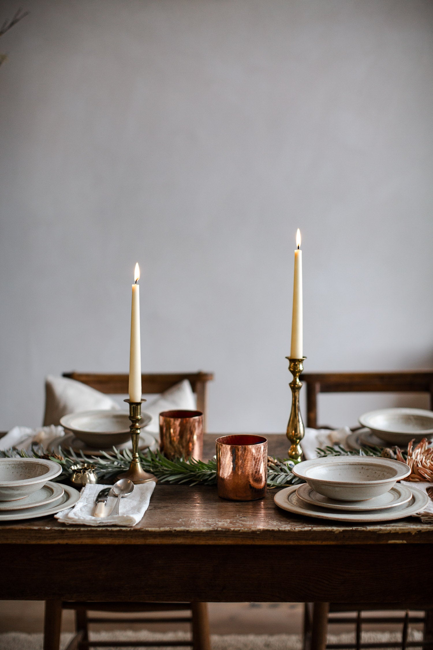 modern vintage copper and brass festive table