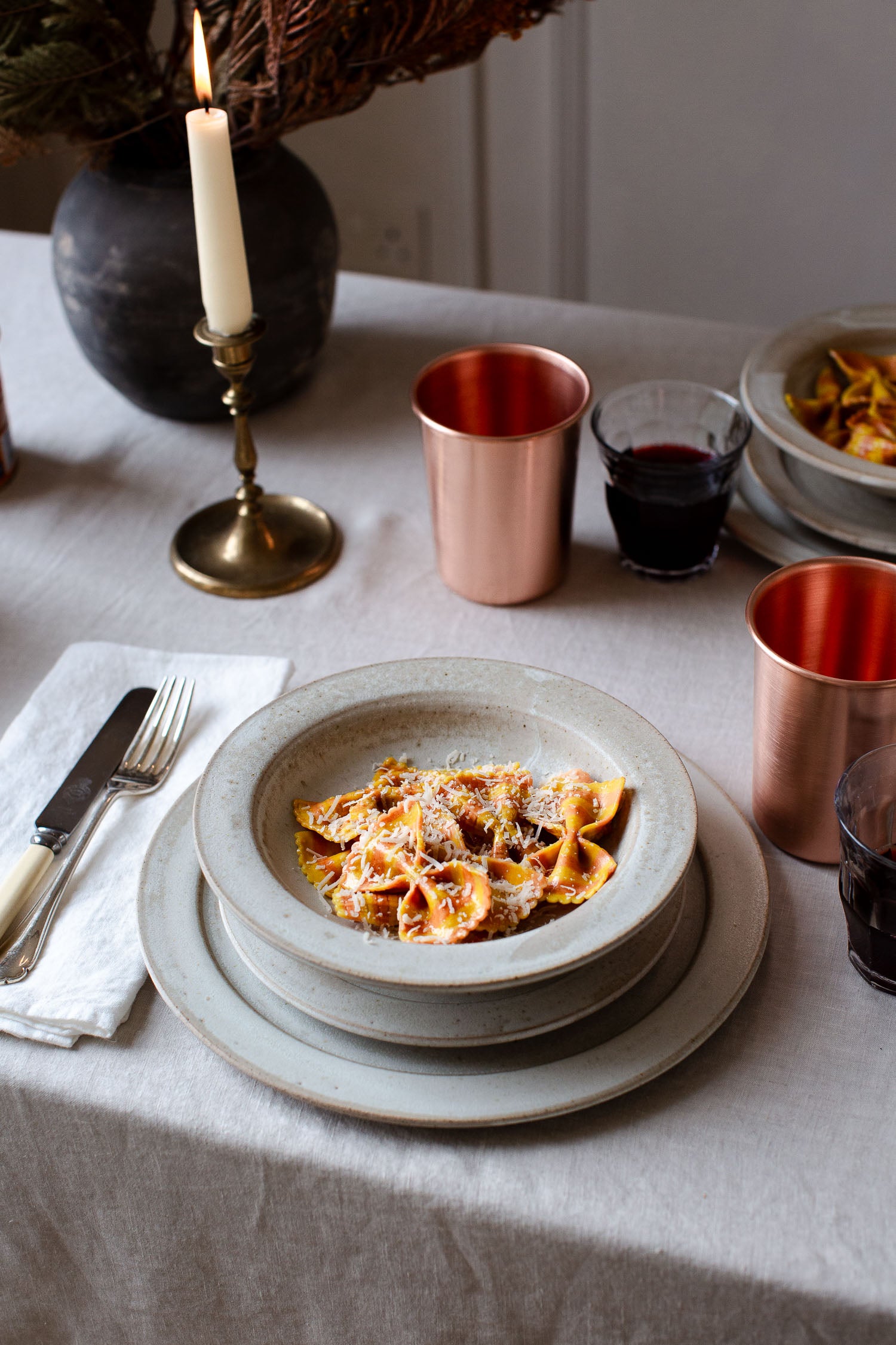 handmade matt glazed pasta bowls