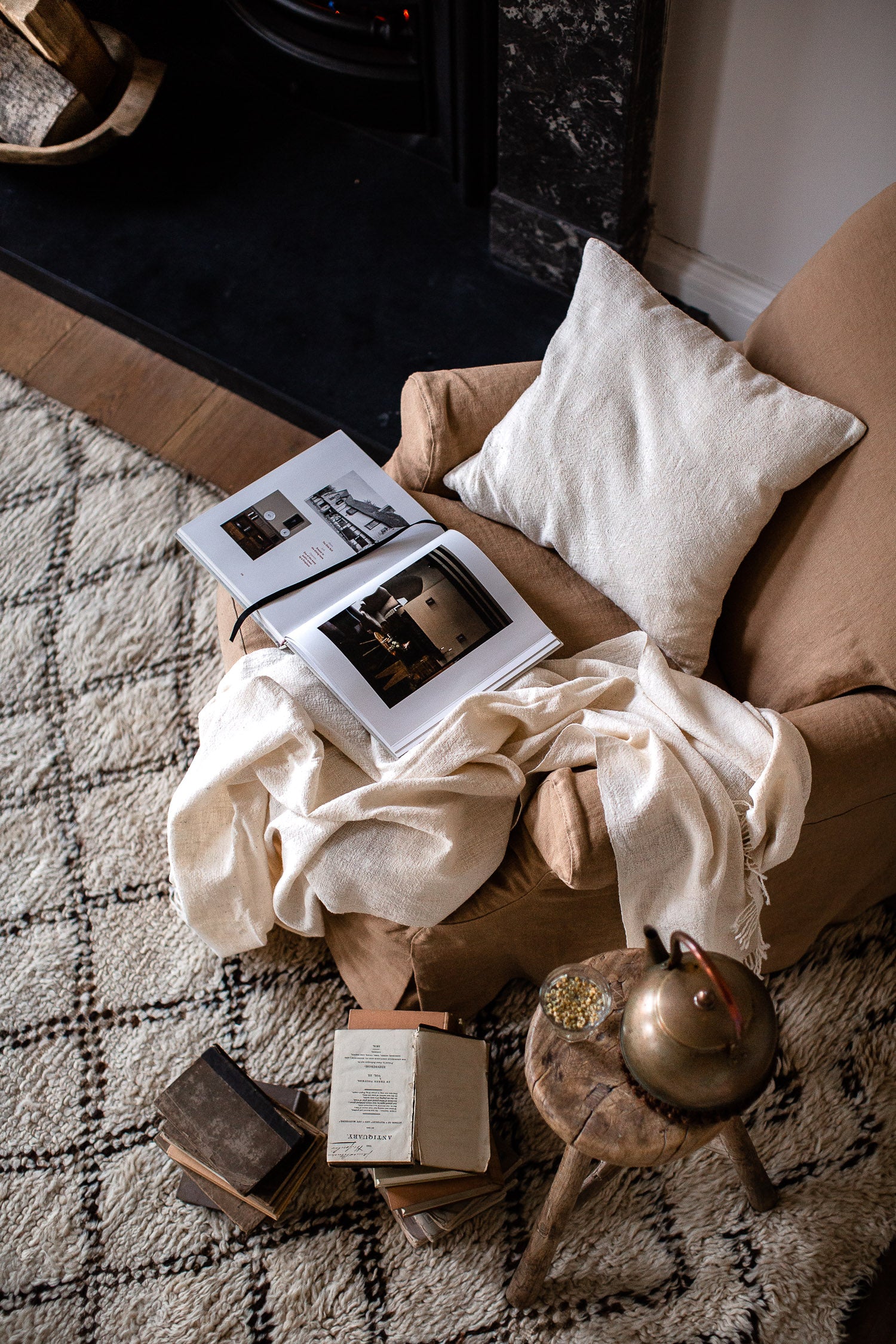 Handspun natural cotton blanket and cushion covers 