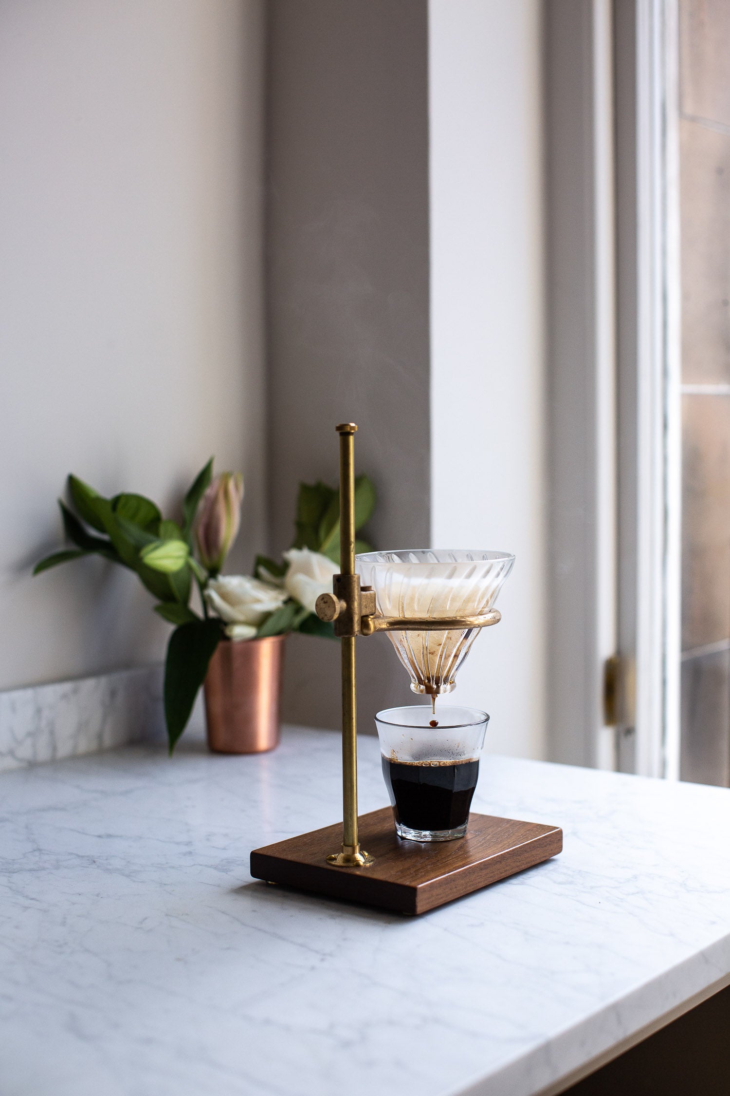 beautiful brass coffee pour over stand 