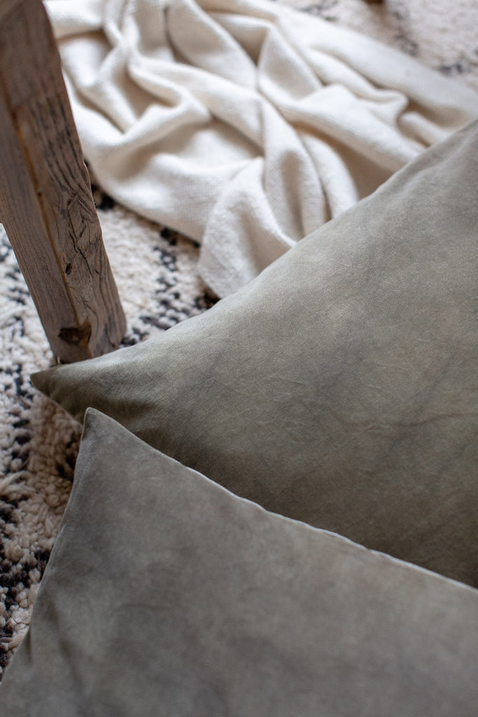 hand dyed velvet cushion covers in grey blue 