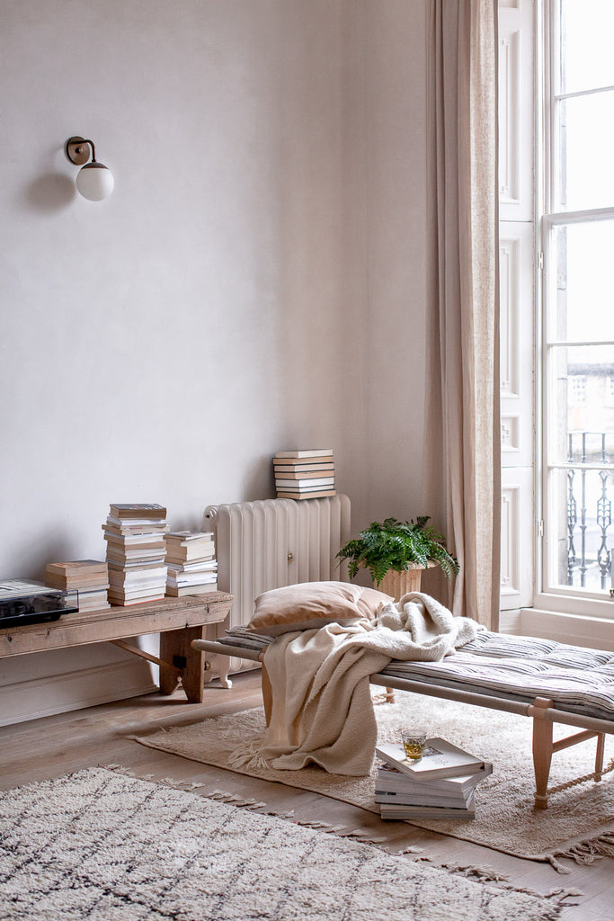 calming natural living room with linen wool and neutral colours 