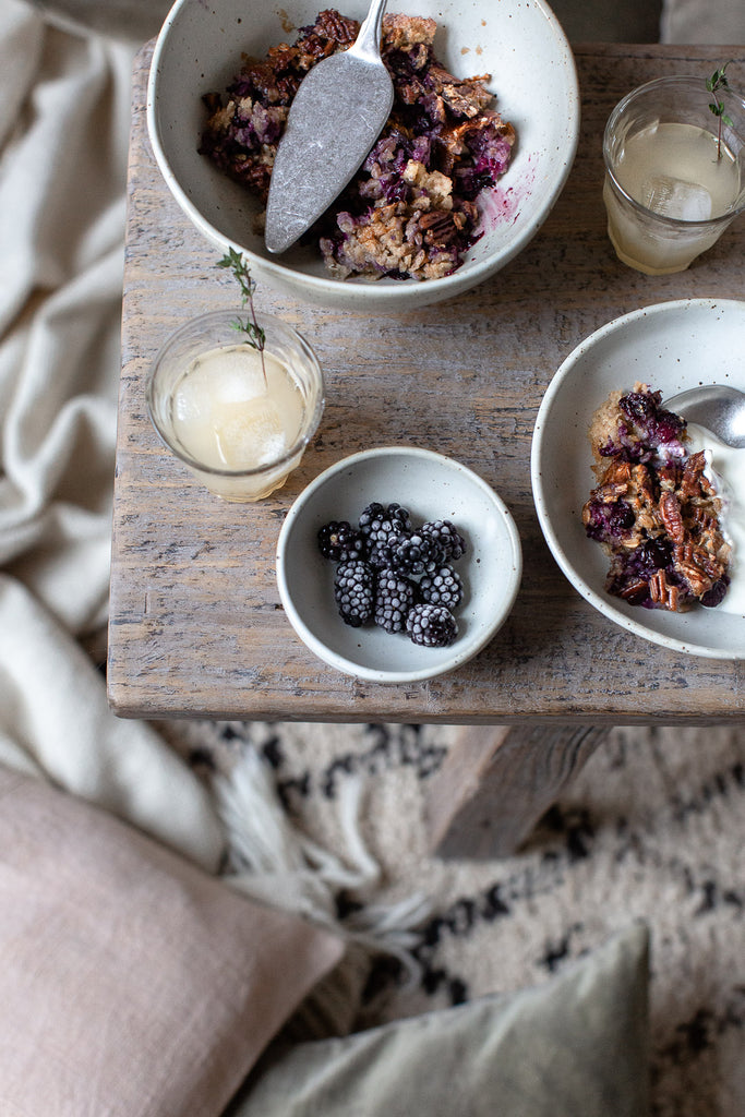 handmade speckled stoneware breakfast bowls in grey white 