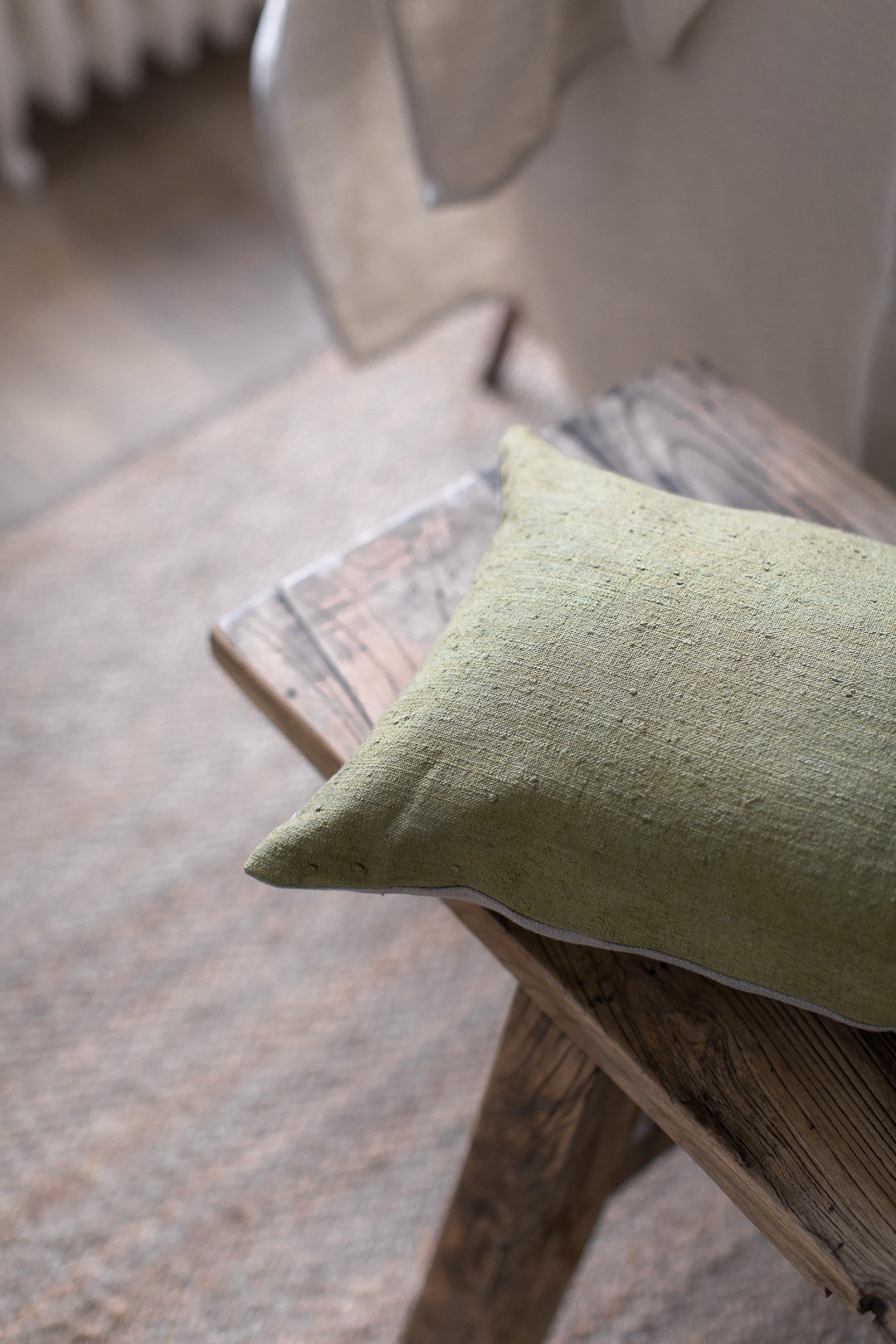 hand dyed vintage linen cushion cover in green