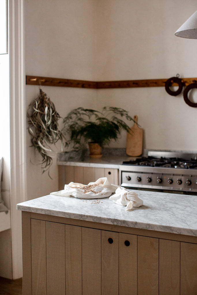 natural modern kitchen with marble and wood