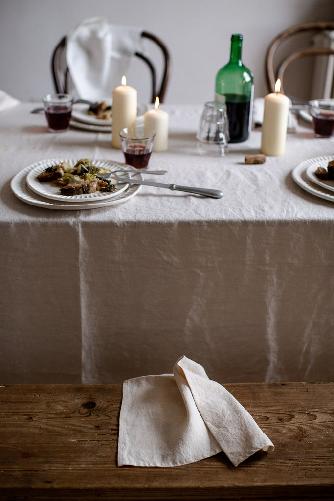 cream handmade linen tablecloth and napkins 