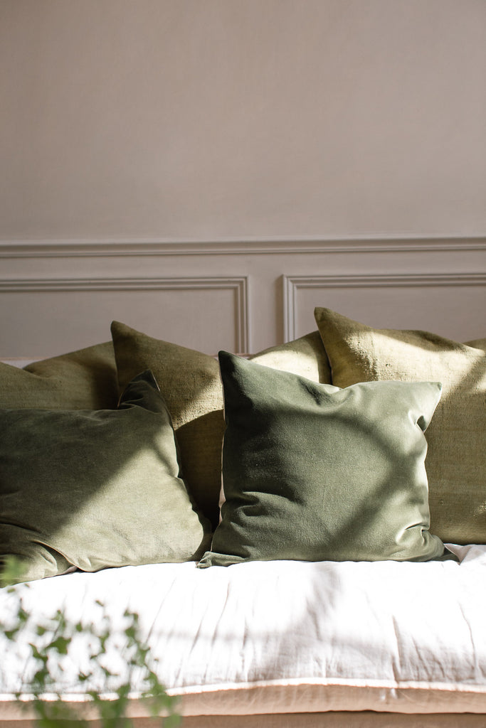 Hand dyed luxurious green velvet cushion covers