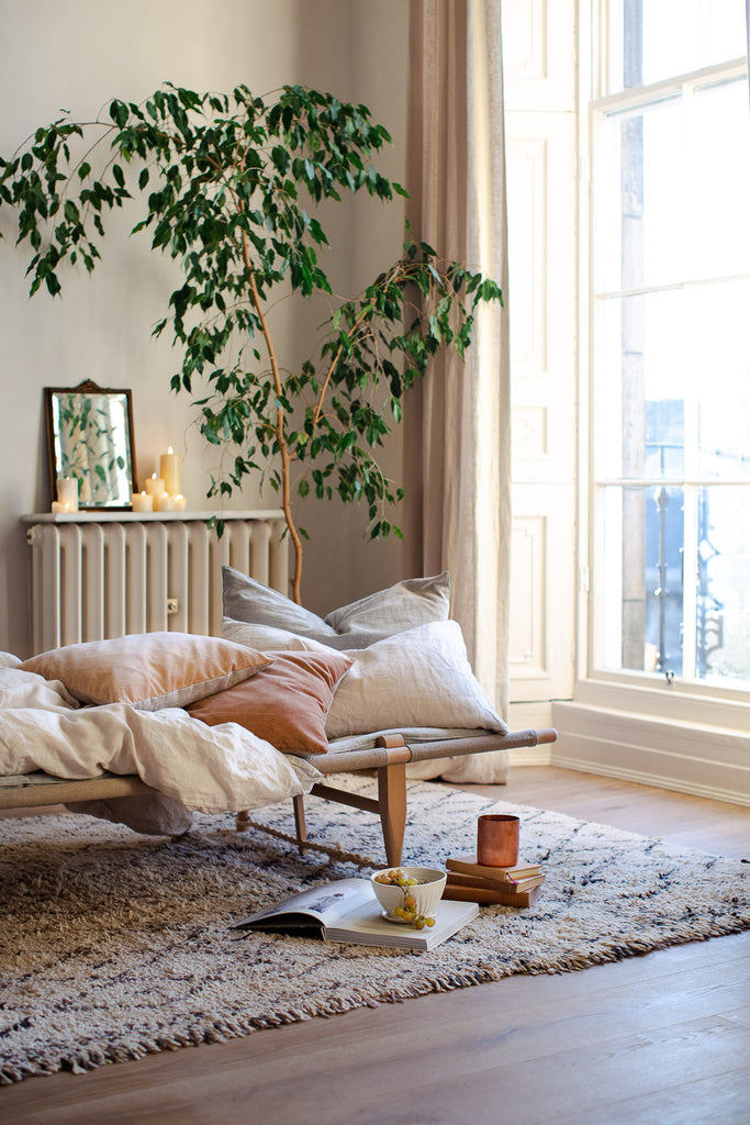 warm sunny room with daybed by a large window 