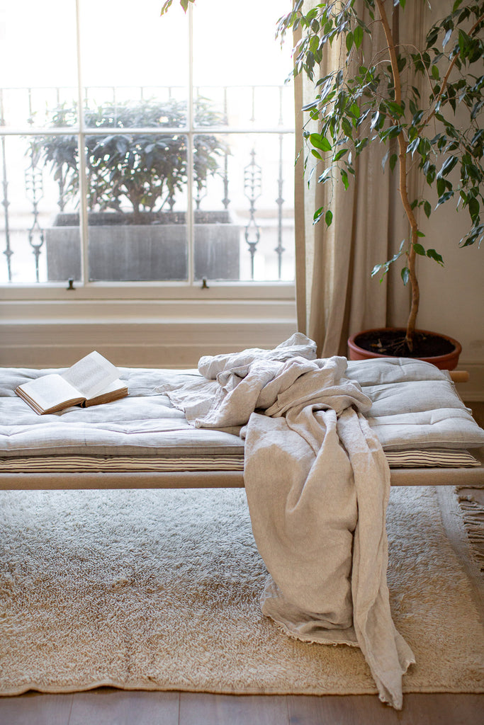 soft linen blanket in natural flax colour 