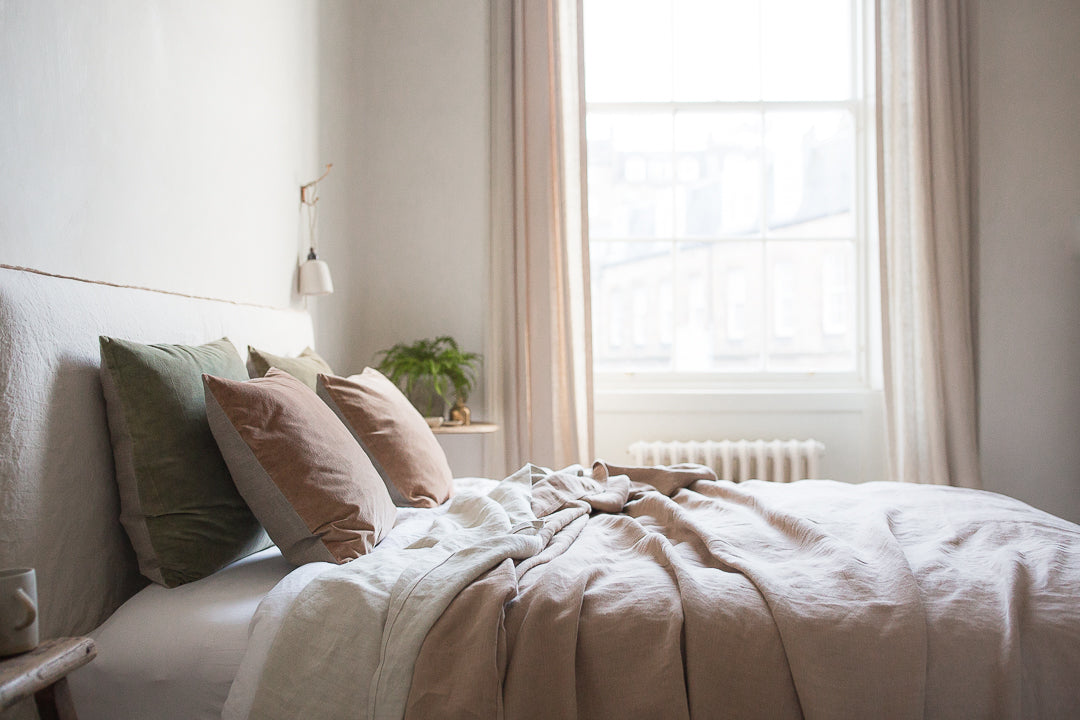 calming natural neutral bedroom decor with linen 