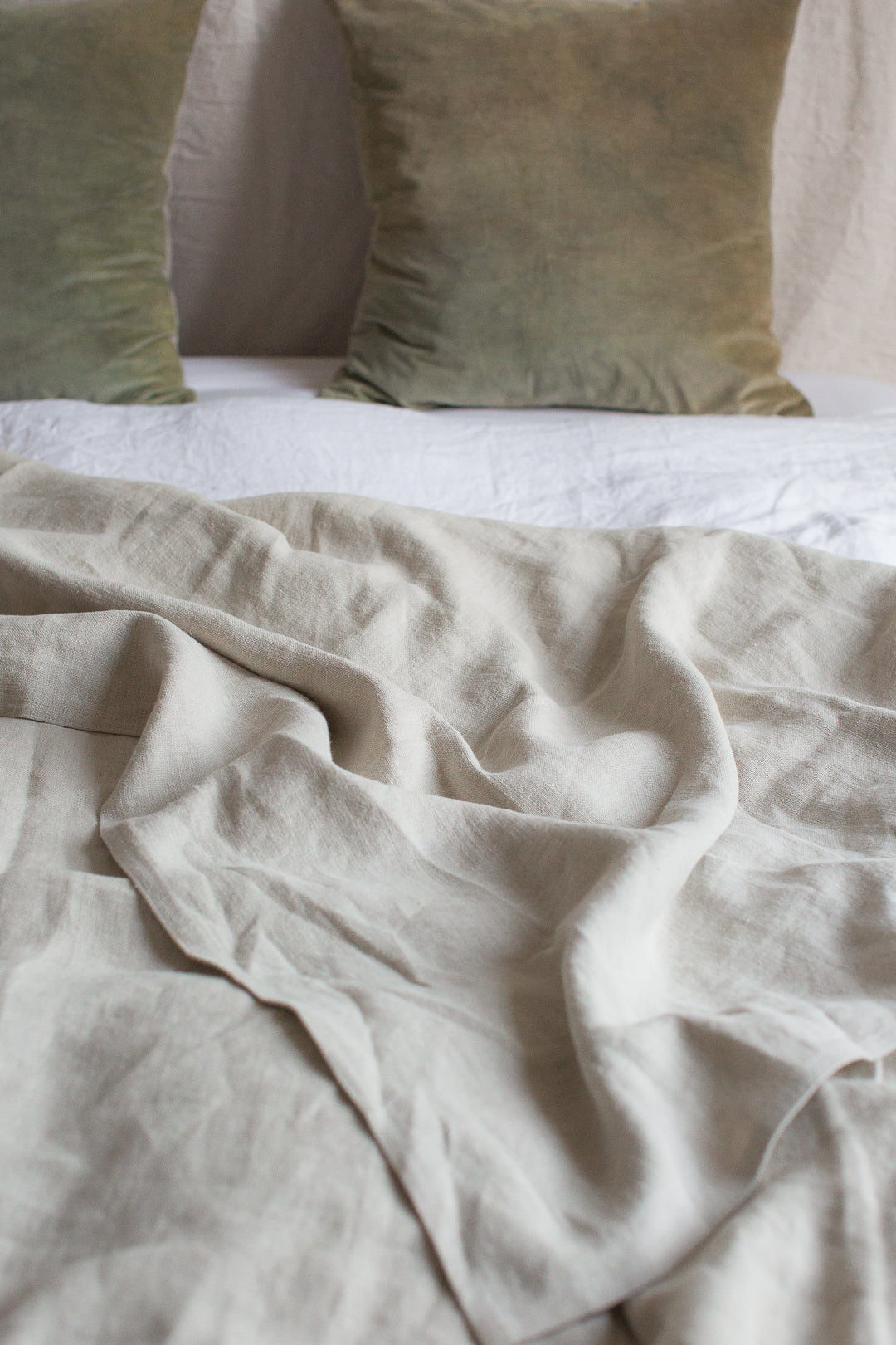 ethical sustainable  Belgian linen bed cover blanket throw in natural neutral colours