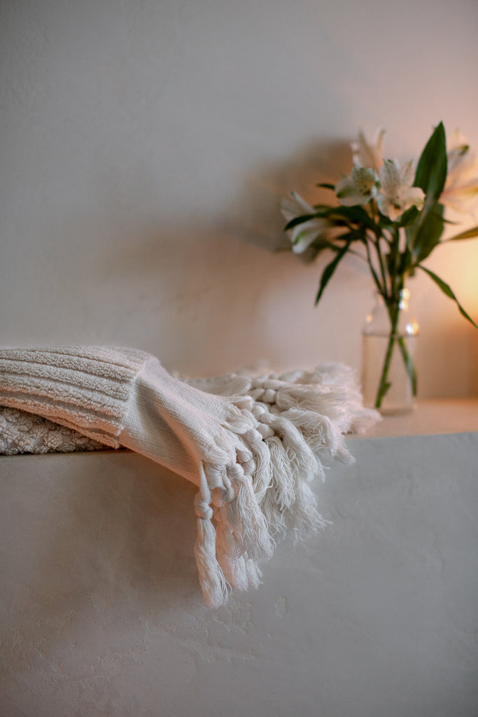 stripped organic cotton towels with tassels 