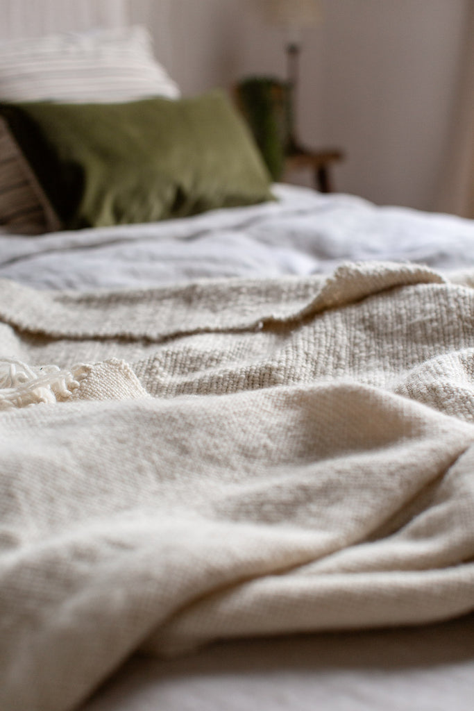 ethically sustainably made soft merino wool bedroom blanket 