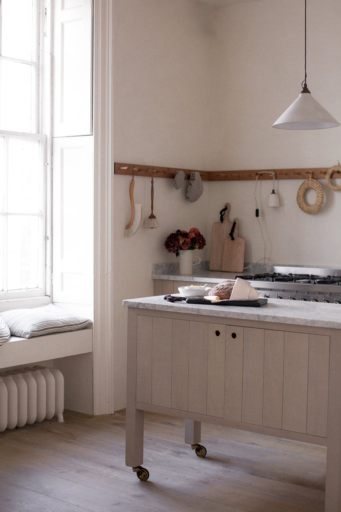 large kitchen window and movable kitchen island