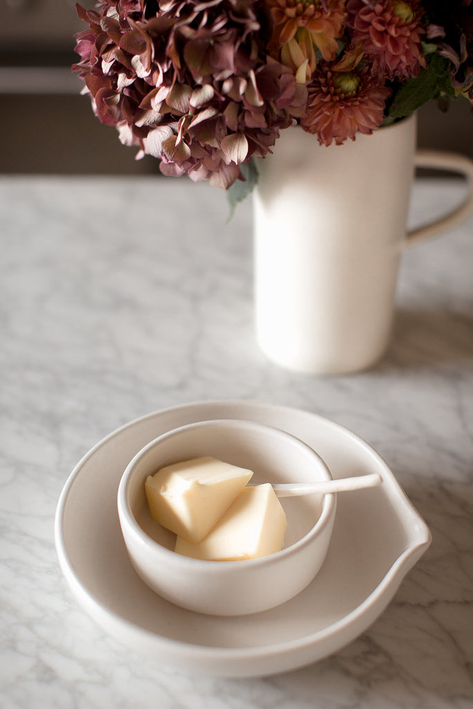handmade ceramic butter bowl with spoon 