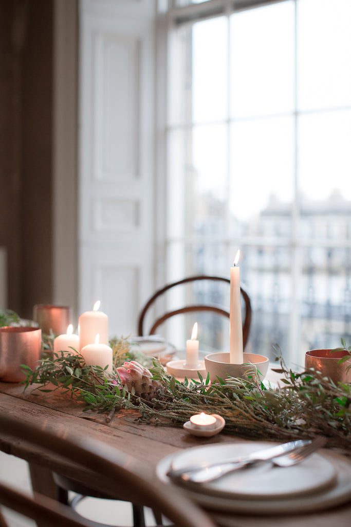 decorated table under large Georgian window