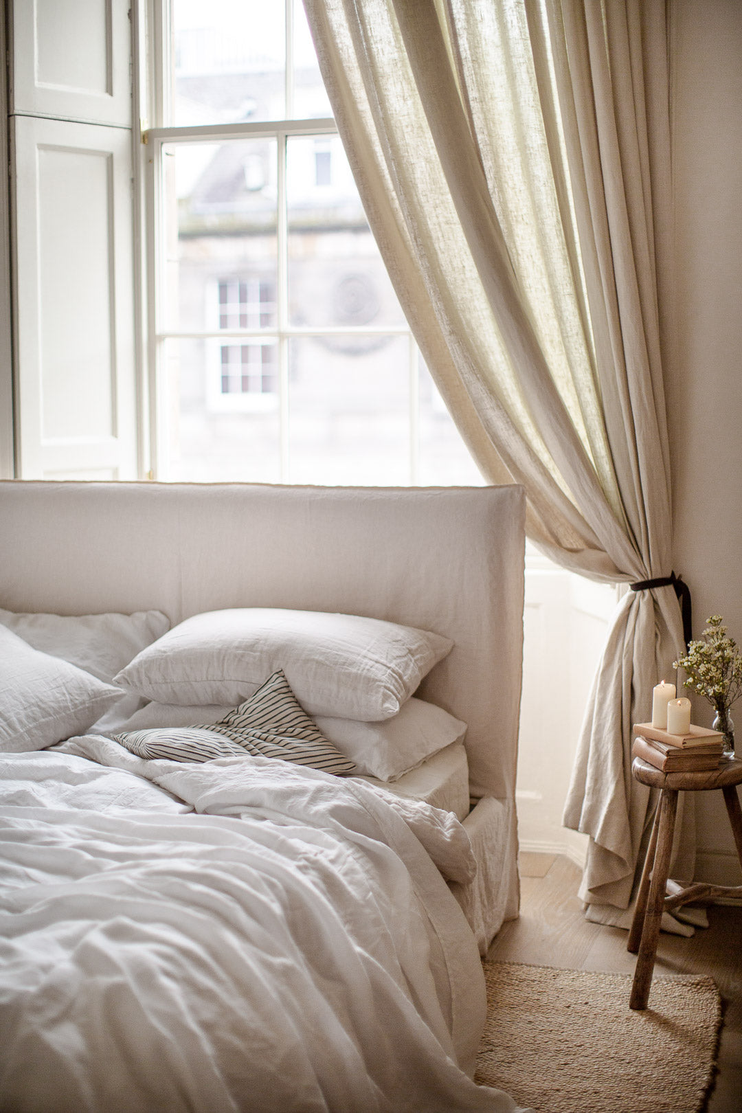 Belgian linen bedding in white and cream 