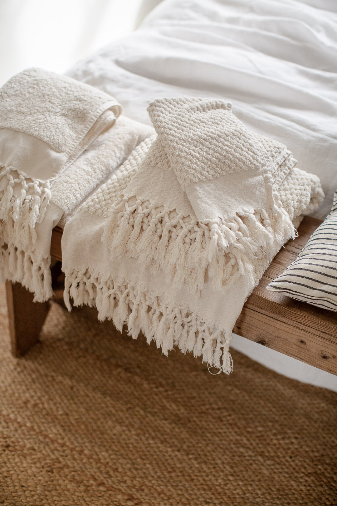 handmade organic cotton bath towels with tassels 