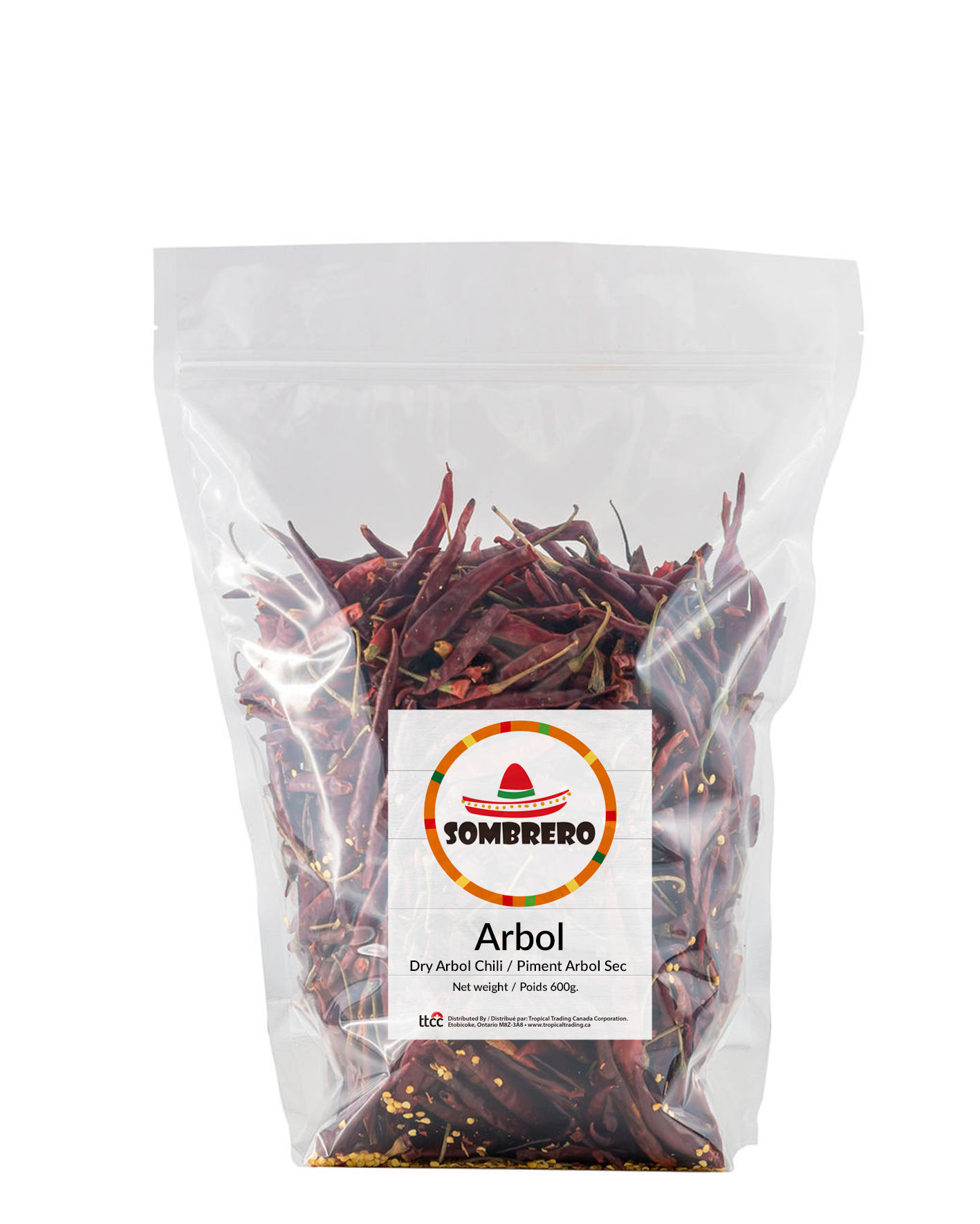 Dried Arbol Chili Peppers by Sombrero. 