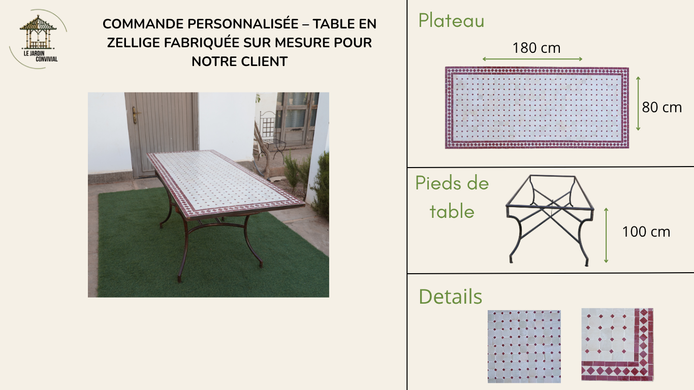 Table cabochons bordeaux personnalisée