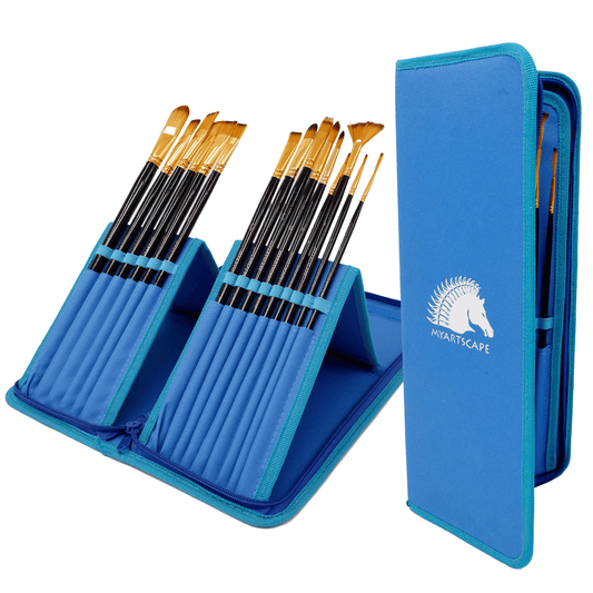 This brush case is made of heavy weight natural canvas and has 58 pockets.  The pockets for the brushes are 1 wide a…