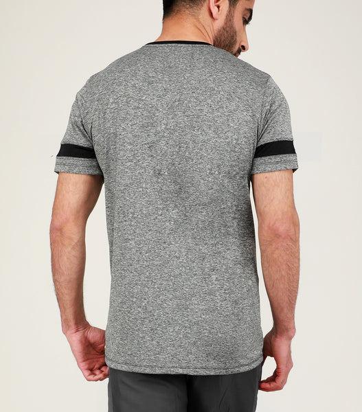 Grey & Black Stripe V-Neck T-Shirt - Yogue Activewear