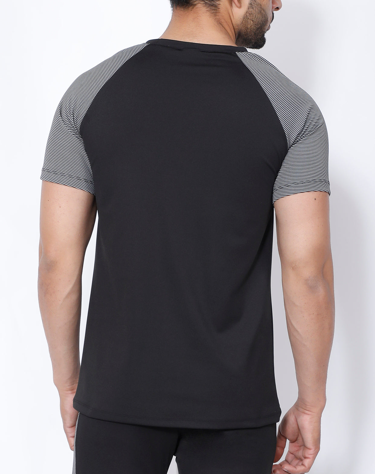 Black Grey Stripes Raglan T-Shirt - Yogue Activewear