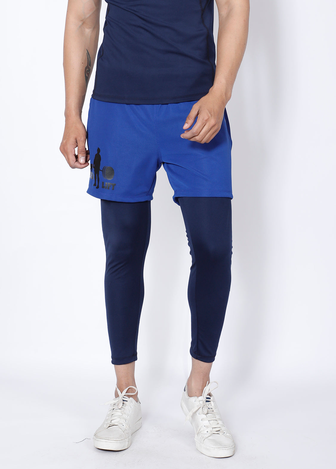 Navy Deadlift 2-in-1 (Shorts+Tights) - Yogue Activewear