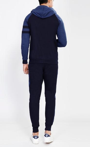 Navy Hooded Tracksuit with Blue Contrast - Yogue Activewear