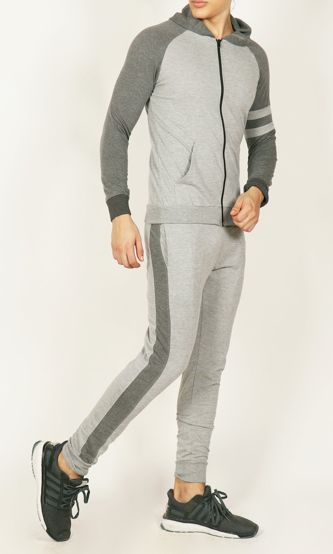 grey hooded tracksuit