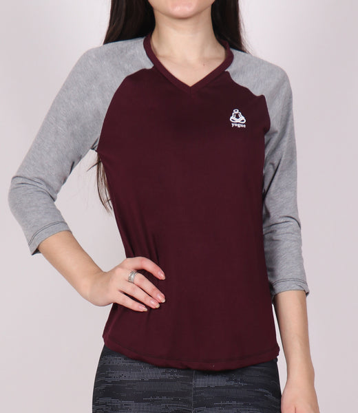 Cherry Grey 34th Sleeve Cotton T Shirt Yogue Activewear 