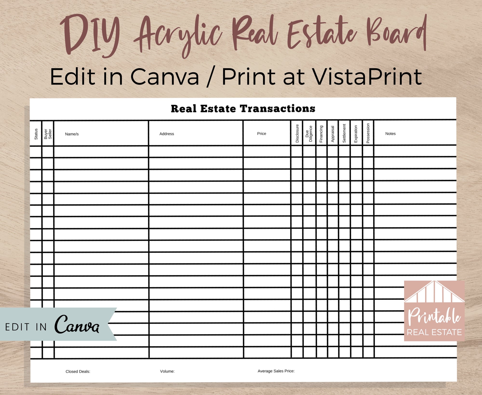 Acrylic Real Estate Transaction Pipeline Board, DIY Canva Template with