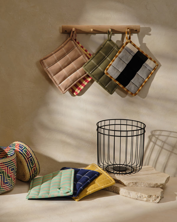 Hand woven Dish Towel & Pot Holder Gift Set | Soft Multi Stripes