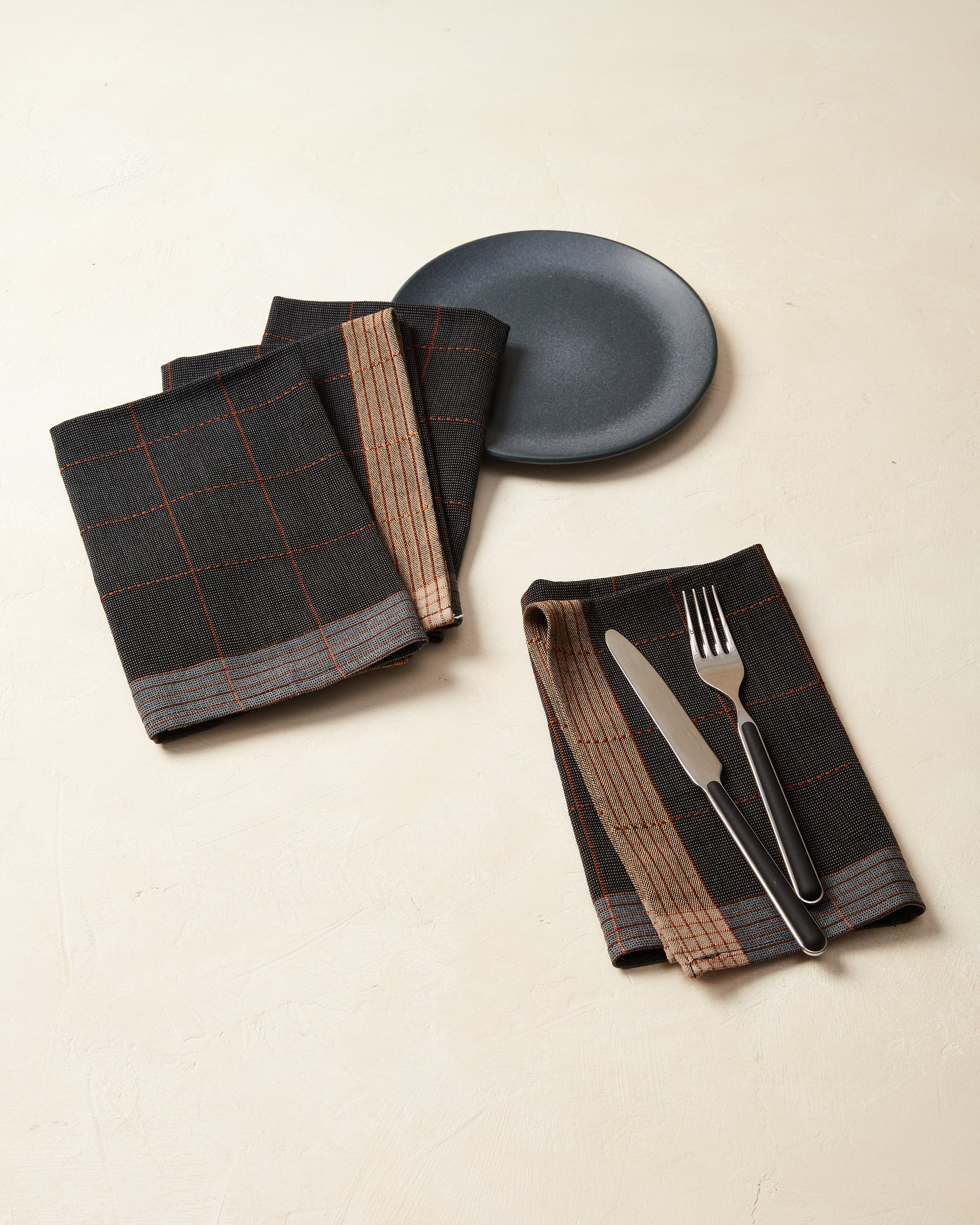 Charcoal Grid Linen Napkin