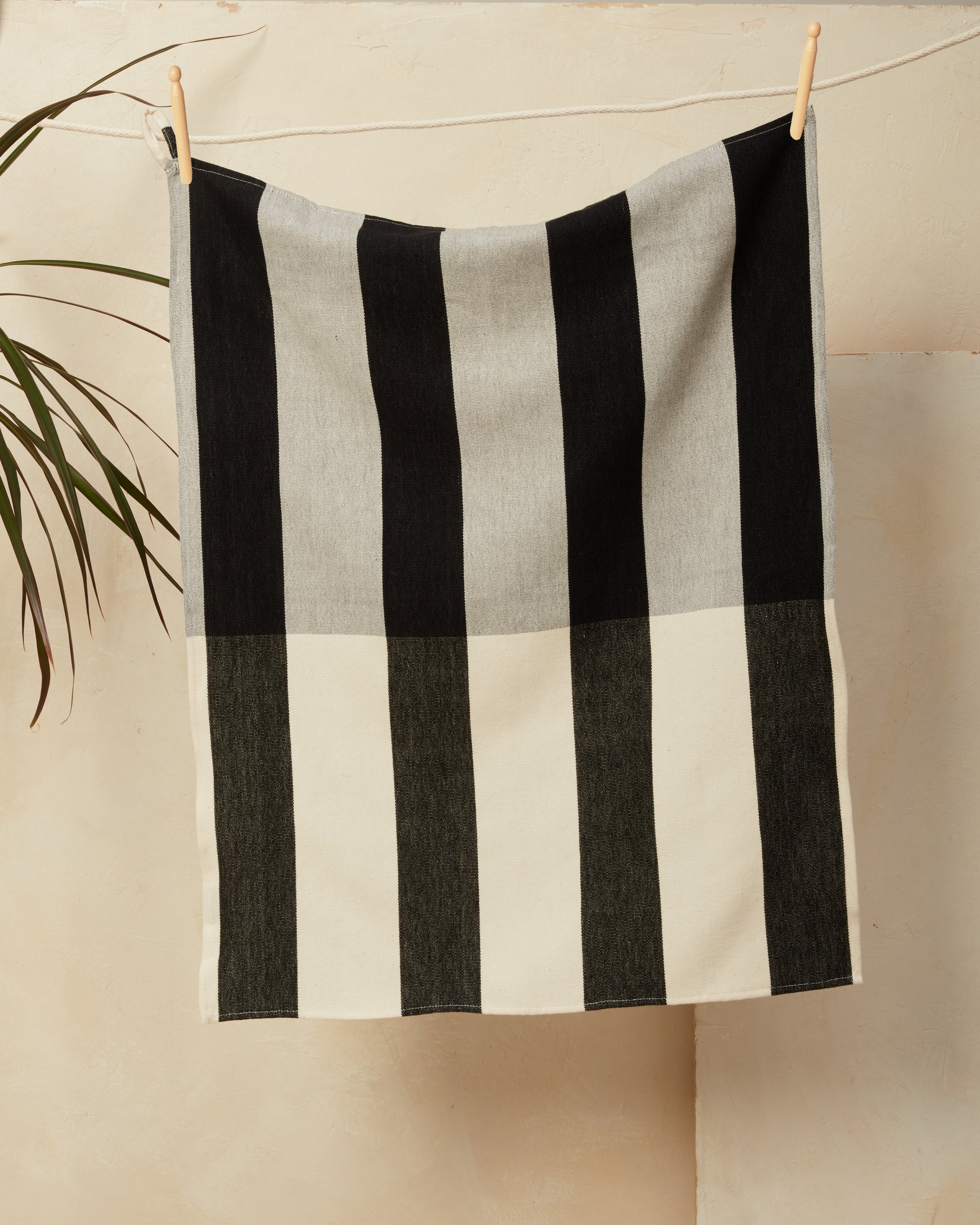 Handwoven Cotton Bath + Hand Towel Set - Black Stripe