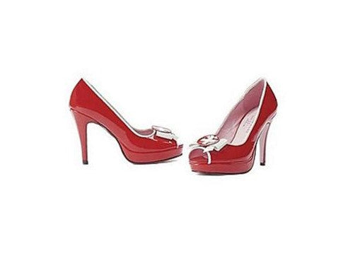 red patent peep toe heels