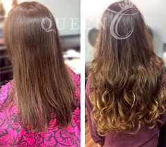 Girl wearing Balayage Dark Brown Ash Brown hair extensions by Queen C Hair