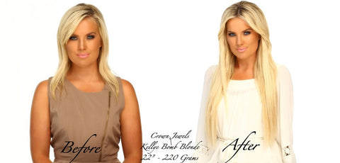 Allee Sutton girl wearing blonde hair extensions from Queen C Hair