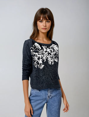 Veil of flowers fleece basic sweater ultra vegan cashmere - avalove shop