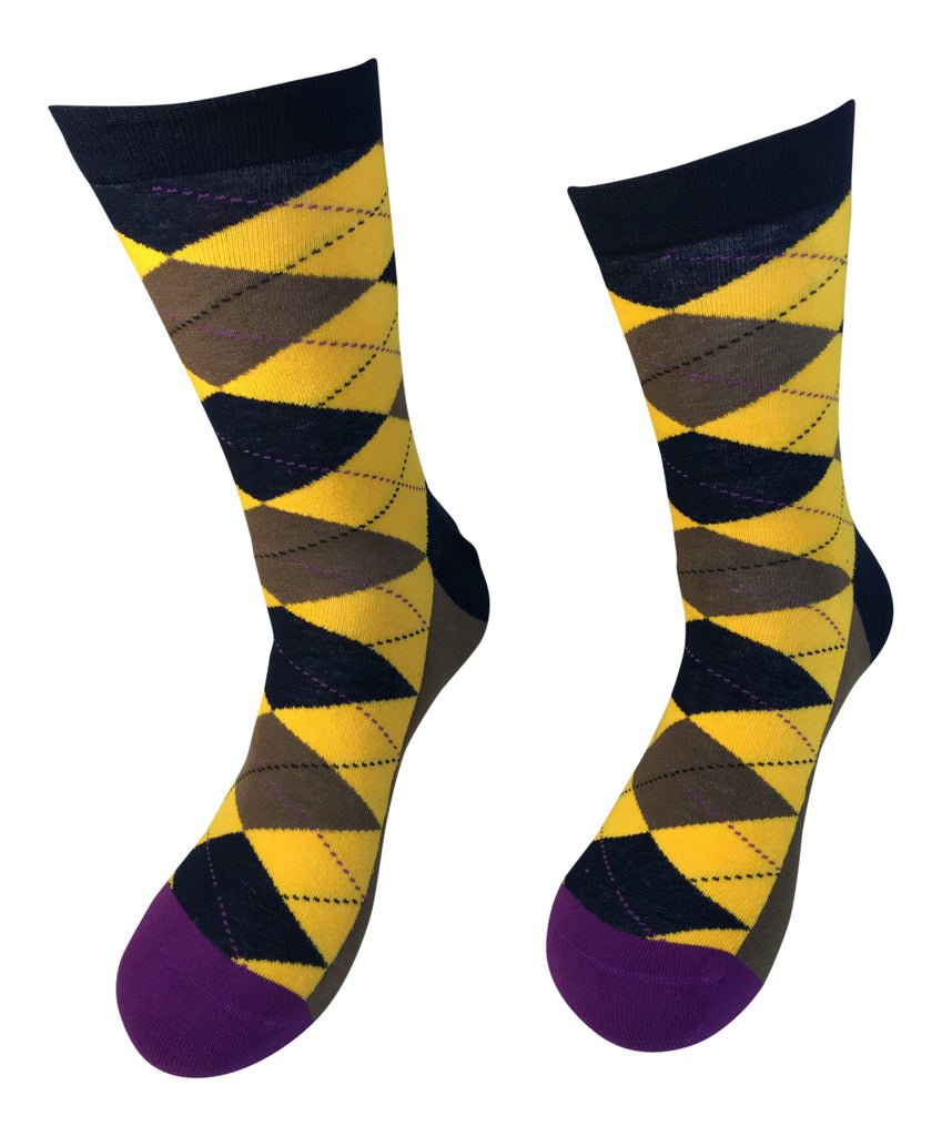 5 Pair Groomsmen Wedding Party Socks - Black/Yellow/Brown Argyle