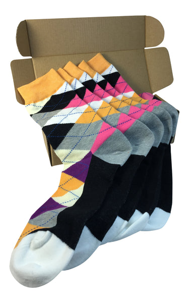 5 Pair Groomsmen Wedding Party Socks - Pink/Cream/Black Argyle