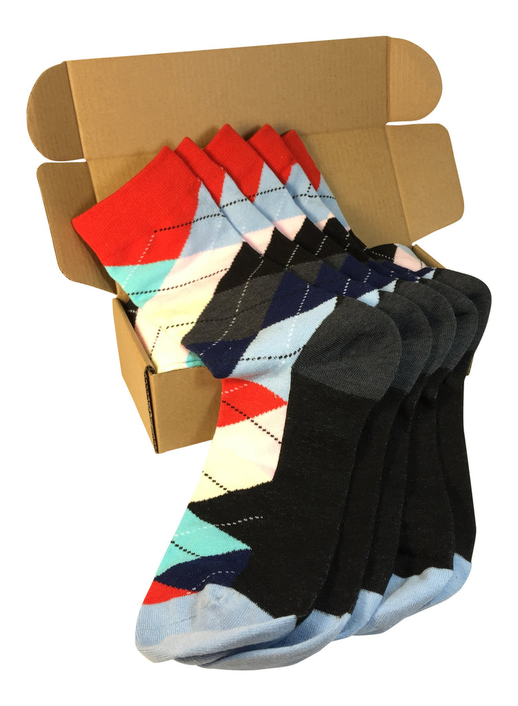 5 Pair Groomsmen Wedding Party Socks - Teal/Peach/Red Argyle