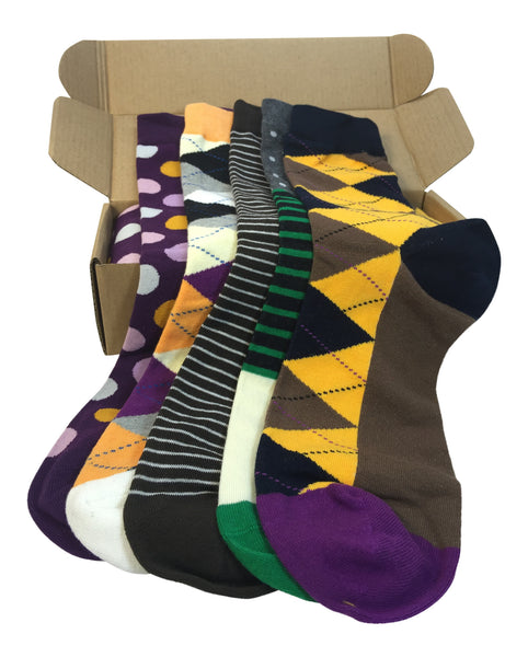 5 Pair Mens Funky Fun Colorful Socks-Hipster Power Socks-Premium Cotto