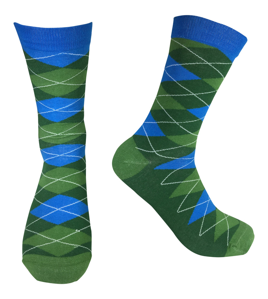 5 Pair Groomsmen Wedding Party Socks - Blue/Green Argyle