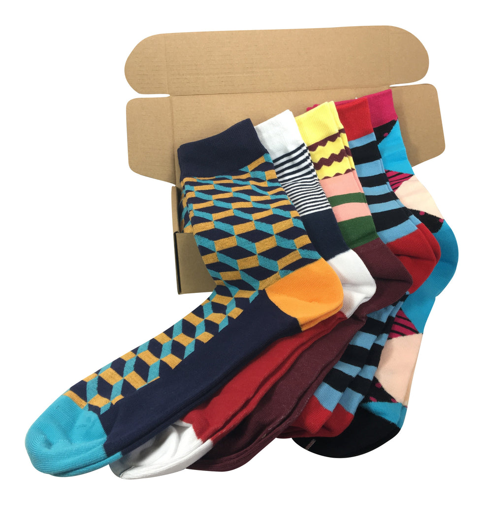 5 Pair Mens Funky Fun Colorful Socks-Hipster Power Socks-Premium Cotto