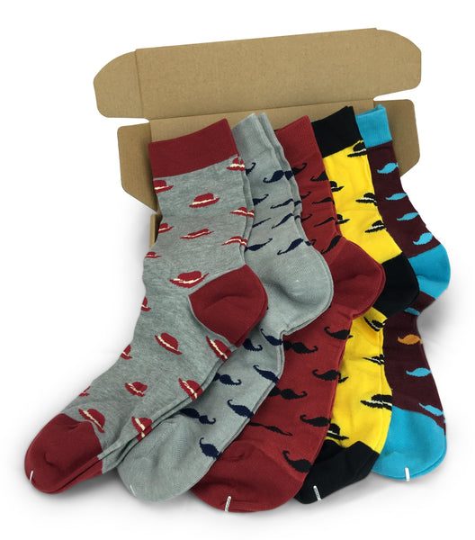 Men Novelty Fashion Dress Socks-5 Pair Fancy Power Sock-Fun Colorful T