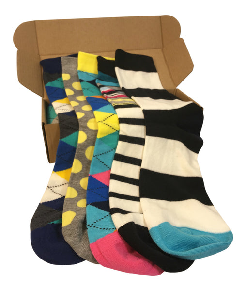 5 Pair Mens Funky Fun Colorful Socks-Hipster Power Socks-Premium Cotto